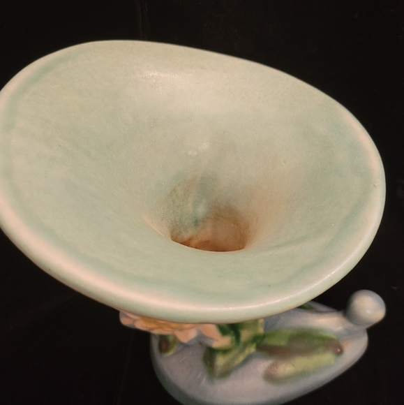 Roseville Pottery Water Lily 1943 Blue Mid Century Modern Cornucopia 178. - Picture 3 of 7
